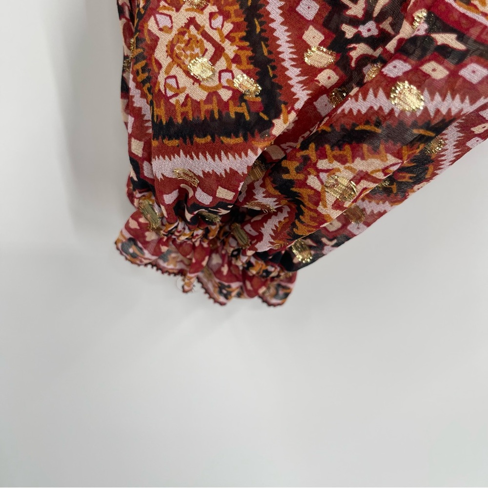 Ulla Johnson Black Floral Boho Peasant Blouse with Red Accents - Picture 5 of 12